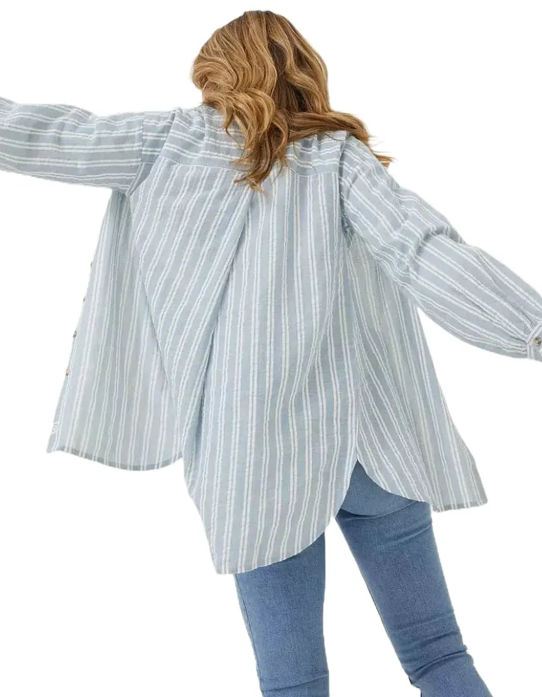 Women's Billie Stripe Longline Shirt in Blue Summer
