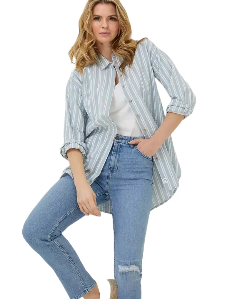 Women's Billie Stripe Longline Shirt in Blue Summer