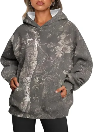 Womens Camo Hoodie Maple Leaf Print Hoodie Cute Oversized Graphic Hoodies Fleece Pullover Sweatshirt Fall Clothes