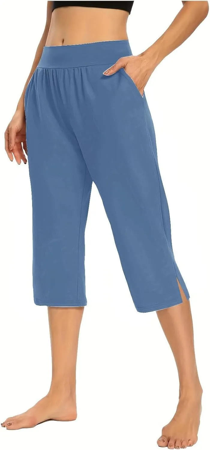 Womens Capri Pants Dressy Casual Summer Stretch Pull On Capris Joggers Elastic Waist Light Weight Yoga Lounge Slacks