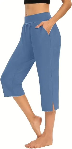 Womens Capri Pants Dressy Casual Summer Stretch Pull On Capris Joggers Elastic Waist Light Weight Yoga Lounge Slacks