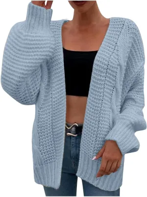 Womens Chunky Cardigan Sweater Oversized Lightweight Open Front Cardigan Casual Baggy Cable Knit Sweaters Fall Coats