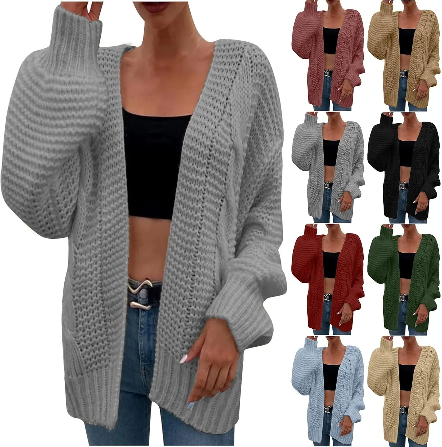 Womens Chunky Cardigan Sweater Oversized Lightweight Open Front Cardigan Casual Baggy Cable Knit Sweaters Fall Coats