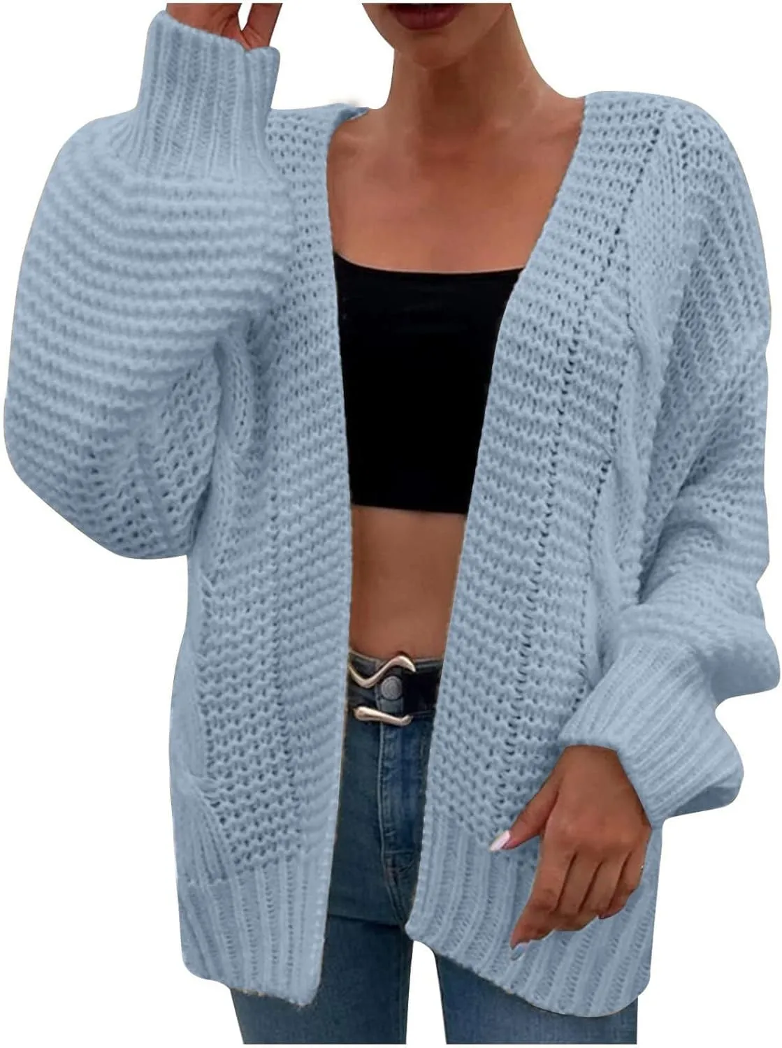 Womens Chunky Cardigan Sweater Oversized Lightweight Open Front Cardigan Casual Baggy Cable Knit Sweaters Fall Coats
