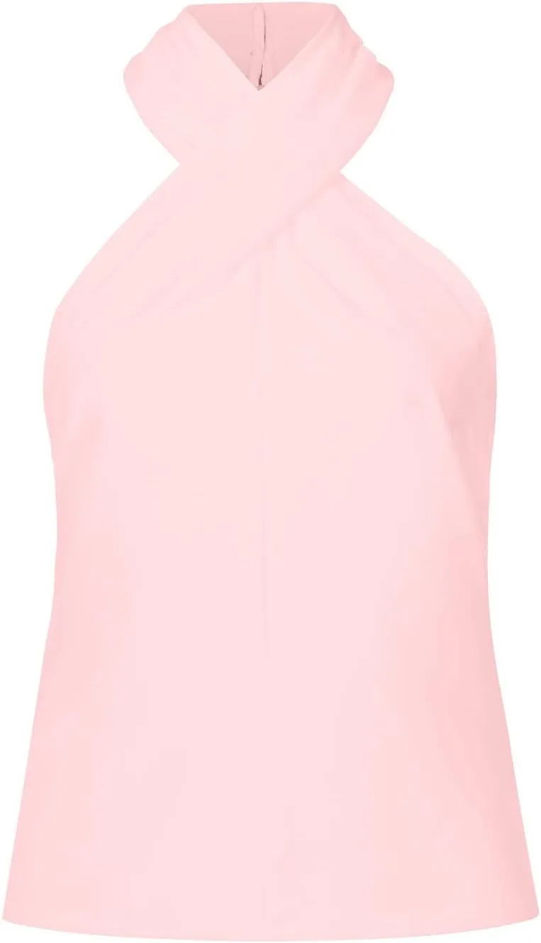 Womens Criss Cross Halter Tops Summer Sleeveless Sexy Casual Lightweight Tank Top Backless Trendy Blouse