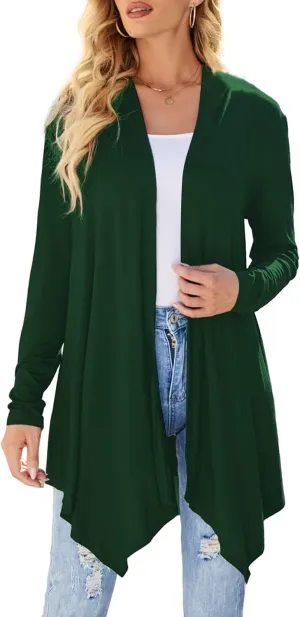 Women's Draped Front Open Cardigan Casual Long Sleeve Lightweight Cardigan Sweaters Duster