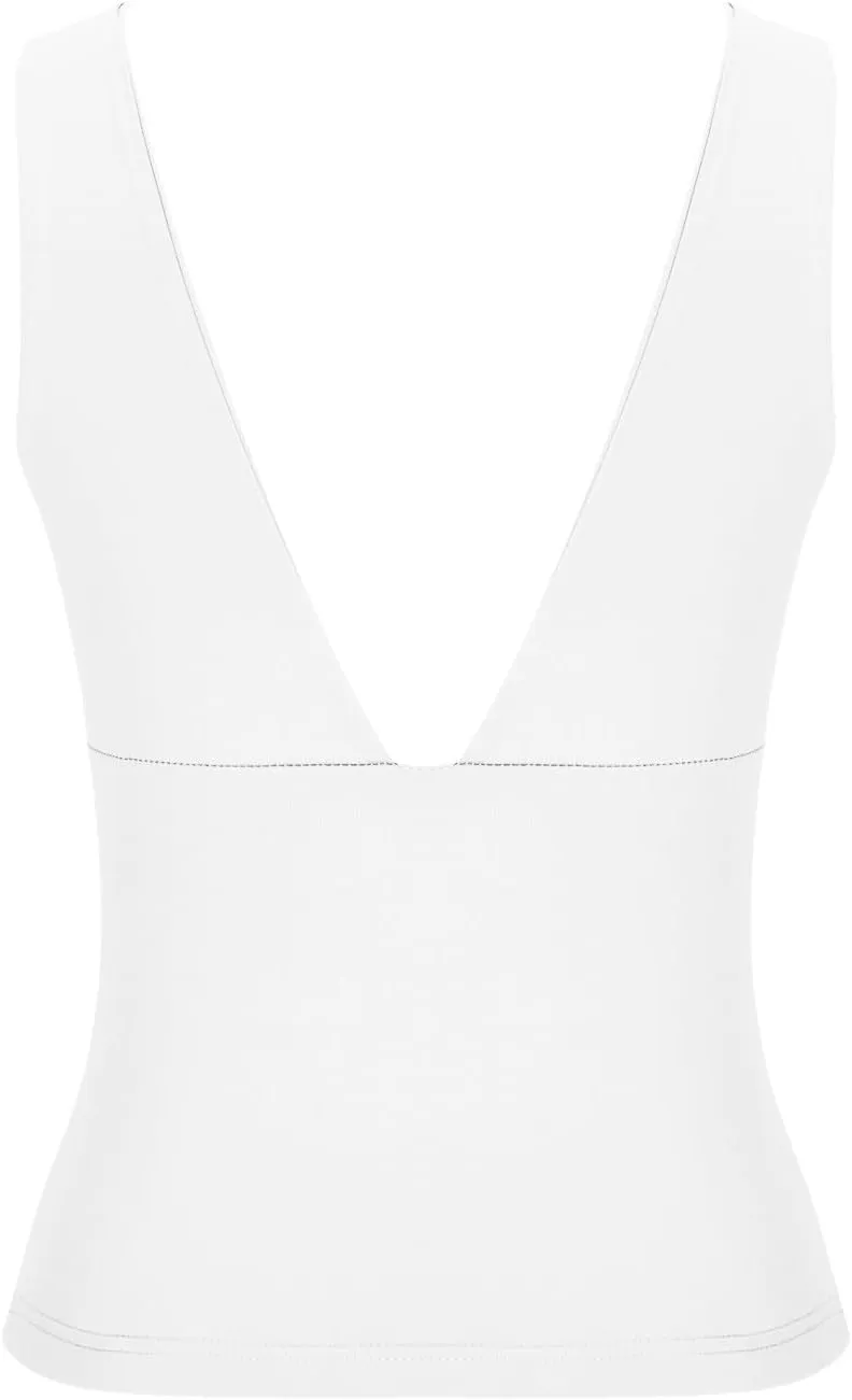 Women's Going Out Tops Plunge Deep V Neck Padded Tank Top Sexy Backless Crop Top Trendy Double Lined Camisole Summer