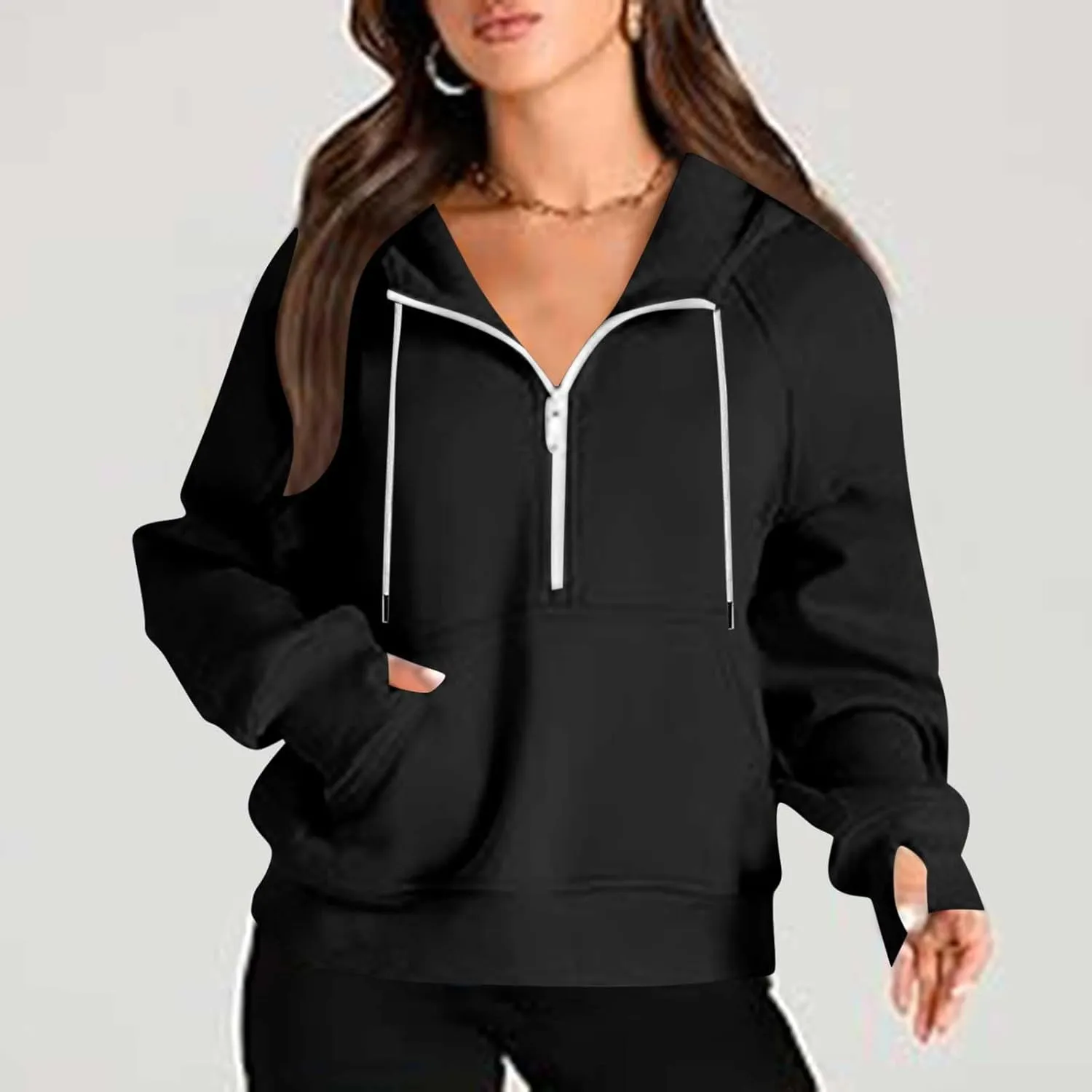 Womens Half Zip Up Hoodies Trendy Cropped Long Sleeve Loose Hooded Pullover Sweatshirt Fall y2k Outfits Clothes