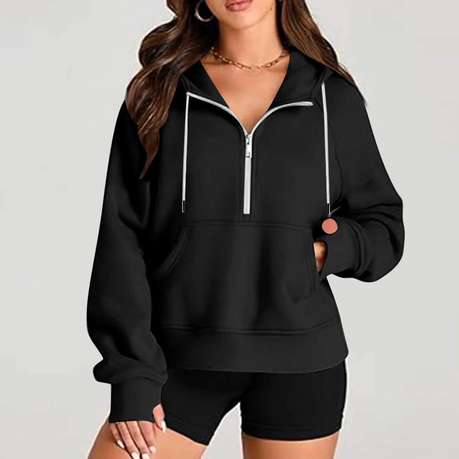 Womens Half Zip Up Hoodies Trendy Cropped Long Sleeve Loose Hooded Pullover Sweatshirt Fall y2k Outfits Clothes