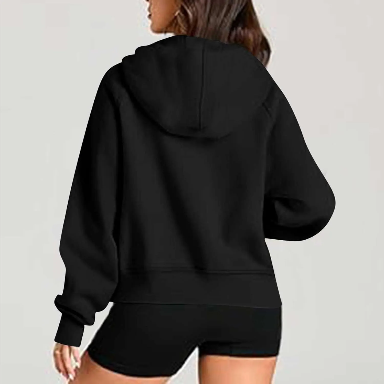 Womens Half Zip Up Hoodies Trendy Cropped Long Sleeve Loose Hooded Pullover Sweatshirt Fall y2k Outfits Clothes