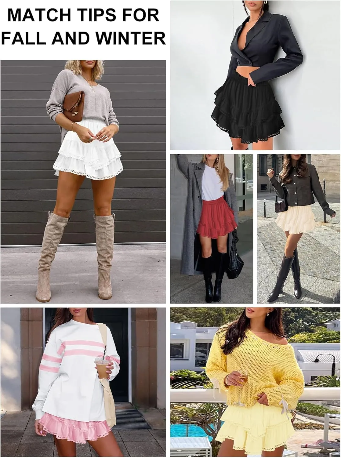 Women's High Waist Ruffle Mini Skirt Lace Trim Flowy Boho Skorts for Women Flared Tiered Golf Tennis Athletic Skirts