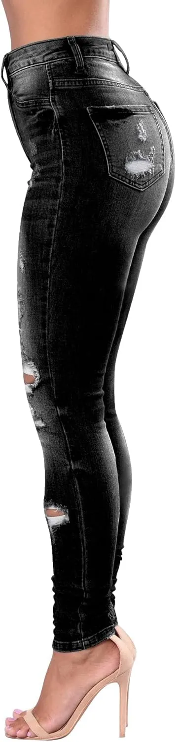 Women's High Waisted Jeans for Women Distressed Stretch Jeans for Women Ripped Butt Lift Jeans Denim Pants