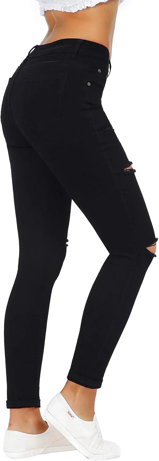 Women's High Waisted Jeans for Women Distressed Stretch Jeans for Women Ripped Butt Lift Jeans Denim Pants