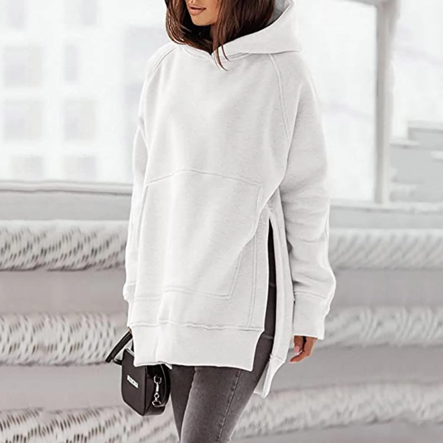 Womens Hoodies Oversized Soild Long Sleeve Pullover Hooded Sweatshirt Casual Loose Outfits 2024 Fall Clothes