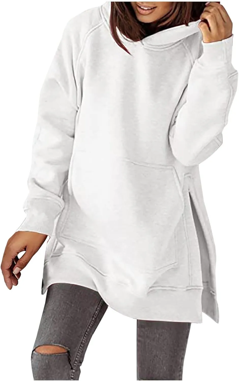Womens Hoodies Oversized Soild Long Sleeve Pullover Hooded Sweatshirt Casual Loose Outfits 2024 Fall Clothes