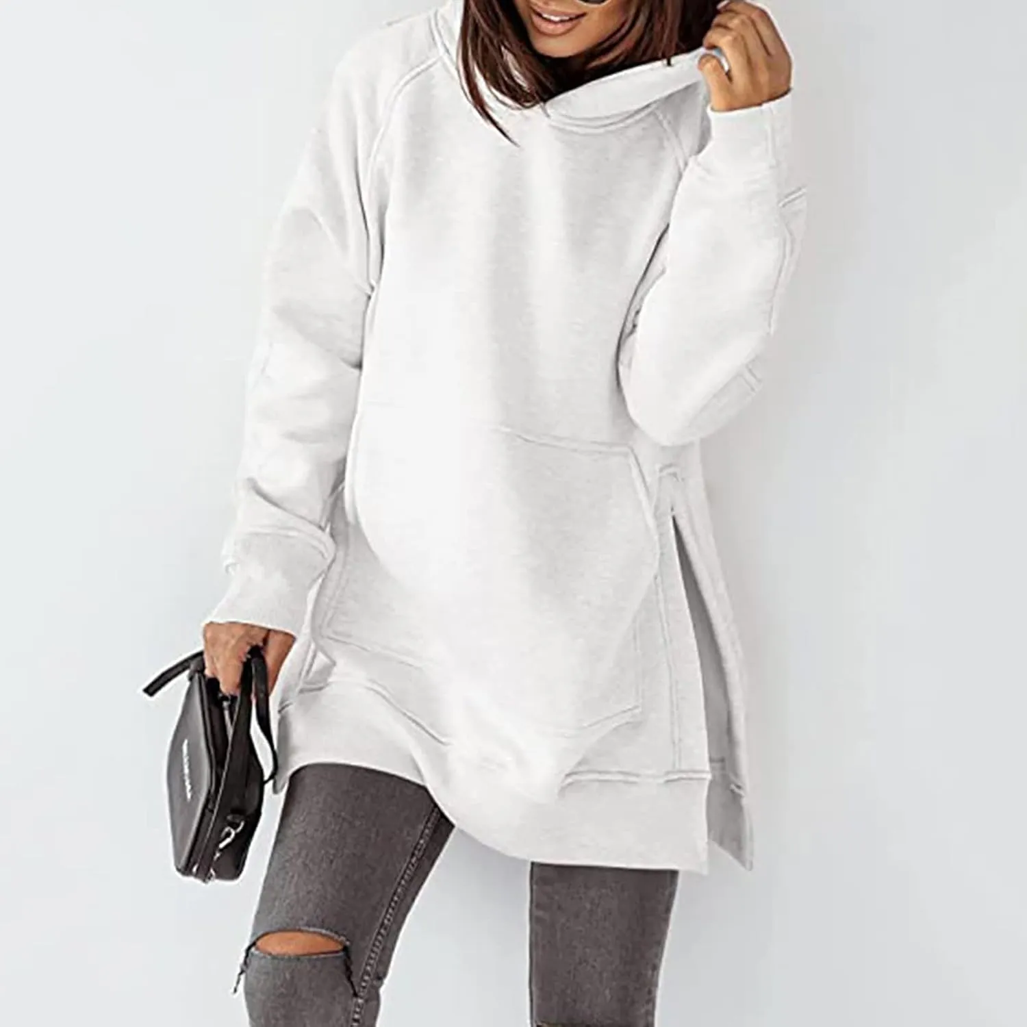 Womens Hoodies Oversized Soild Long Sleeve Pullover Hooded Sweatshirt Casual Loose Outfits 2024 Fall Clothes