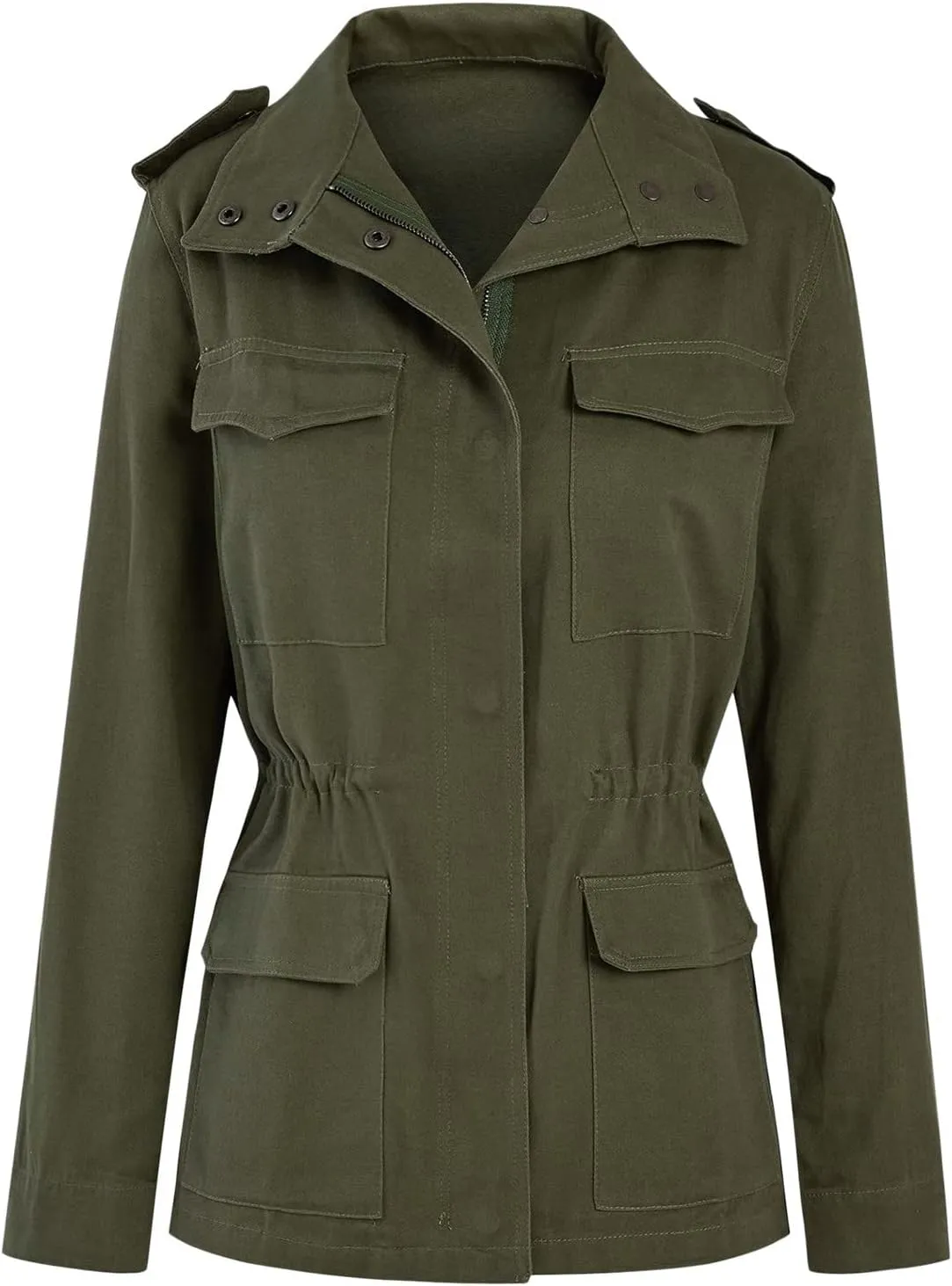 Women's Jacket Utility Lightweight Military Zip Up Hooded Coat Casual Drawstring Long Sleeve Outwear with Pockets