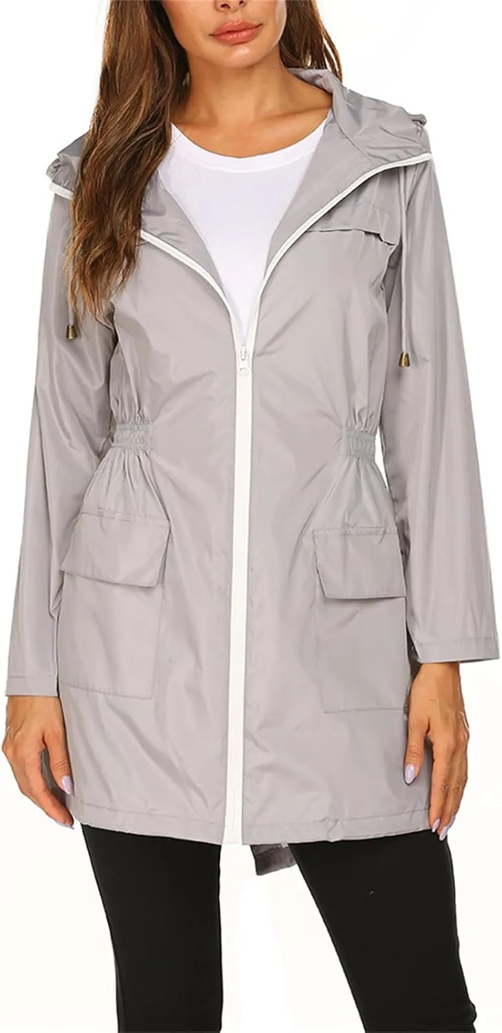 Women's Lightweight Raincoats Windbreaker Rain Jacket Waterproof Outdoor Hooded Trench Coats Travel Hiking