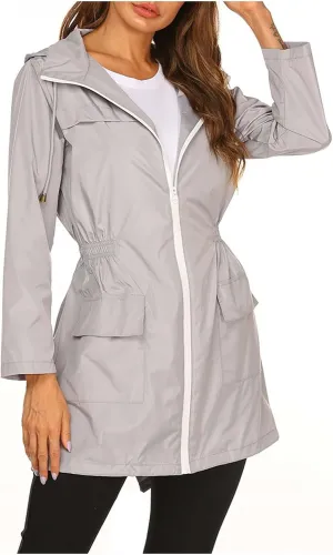 Women's Lightweight Raincoats Windbreaker Rain Jacket Waterproof Outdoor Hooded Trench Coats Travel Hiking