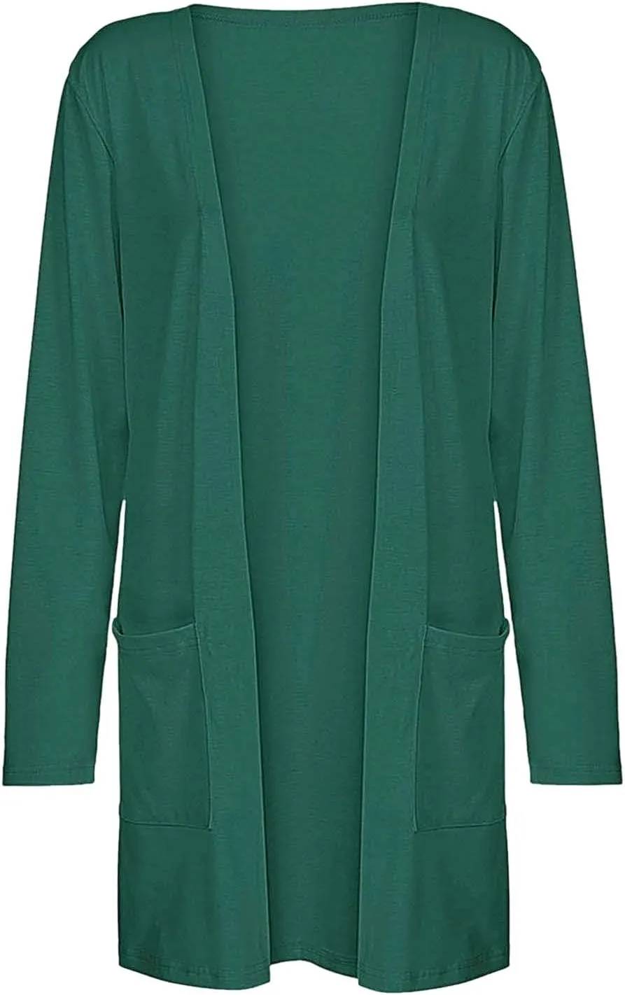 Women's Long Cardigans 2023 Plus Size Open Front Long Sleeve Loose Lightweight Cardigans Outerwear Coat with Pockets