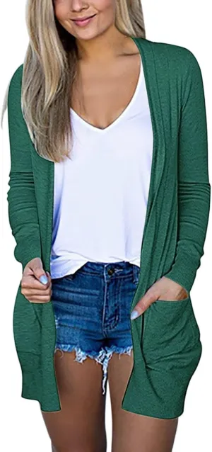 Women's Long Cardigans 2023 Plus Size Open Front Long Sleeve Loose Lightweight Cardigans Outerwear Coat with Pockets