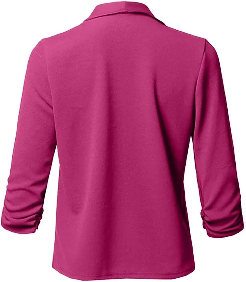 Womens Long Sleeve Crop Blazer Open Front Cardigan Autumn Stylish Solid Business Jacket Coat for Business woman