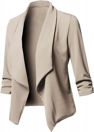 Womens Long Sleeve Crop Blazer Open Front Cardigan Autumn Stylish Solid Business Jacket Coat for Business woman