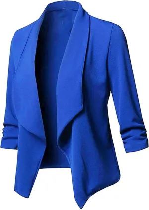 Womens Long Sleeve Crop Blazer Open Front Cardigan Autumn Stylish Solid Business Jacket Coat for Business woman