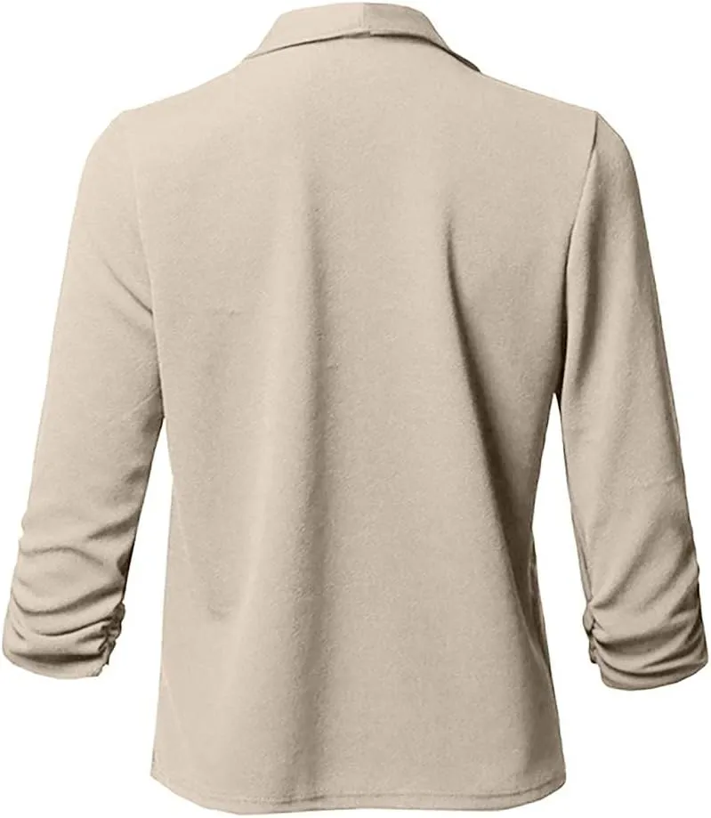 Womens Long Sleeve Crop Blazer Open Front Cardigan Autumn Stylish Solid Business Jacket Coat for Business woman