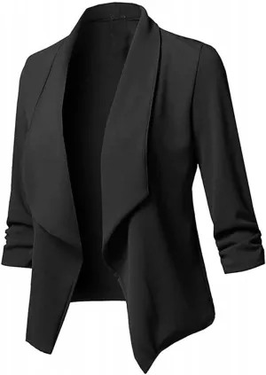 Womens Long Sleeve Crop Blazer Open Front Cardigan Autumn Stylish Solid Business Jacket Coat for Business woman