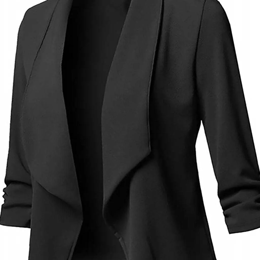 Womens Long Sleeve Crop Blazer Open Front Cardigan Autumn Stylish Solid Business Jacket Coat for Business woman