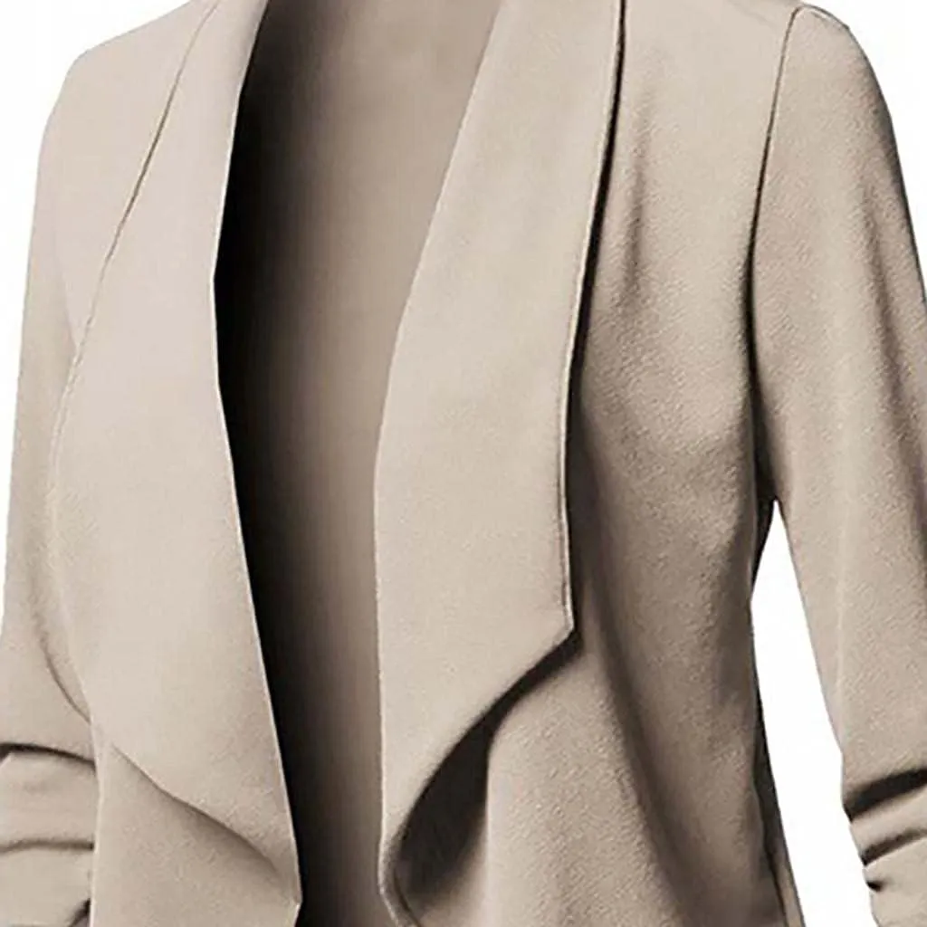 Womens Long Sleeve Crop Blazer Open Front Cardigan Autumn Stylish Solid Business Jacket Coat for Business woman