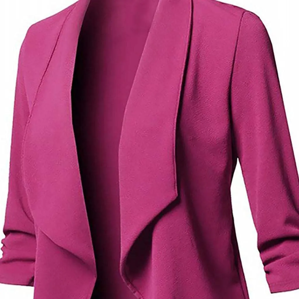 Womens Long Sleeve Crop Blazer Open Front Cardigan Autumn Stylish Solid Business Jacket Coat for Business woman