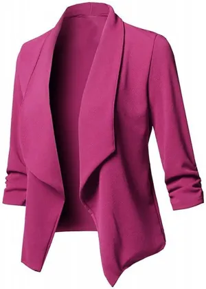 Womens Long Sleeve Crop Blazer Open Front Cardigan Autumn Stylish Solid Business Jacket Coat for Business woman