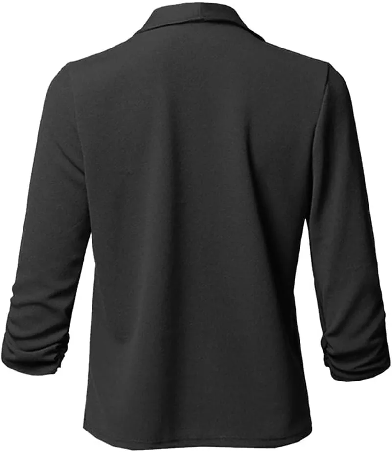 Womens Long Sleeve Crop Blazer Open Front Cardigan Autumn Stylish Solid Business Jacket Coat for Business woman