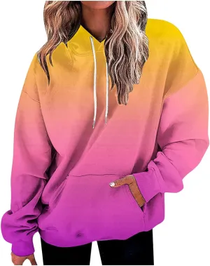 Womens Neon Print Oversized Hoodies 2024 Fall Fashion Drastring Long Sleeve Pullover Sweatshirt with Pocket