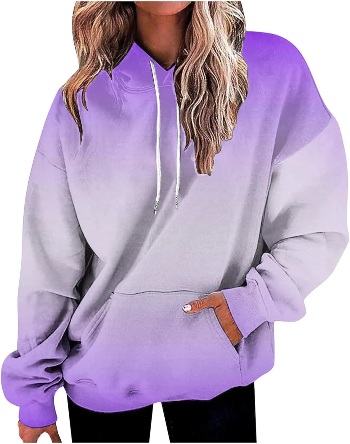 Womens Neon Print Oversized Hoodies 2024 Fall Fashion Drastring Long Sleeve Pullover Sweatshirt with Pocket
