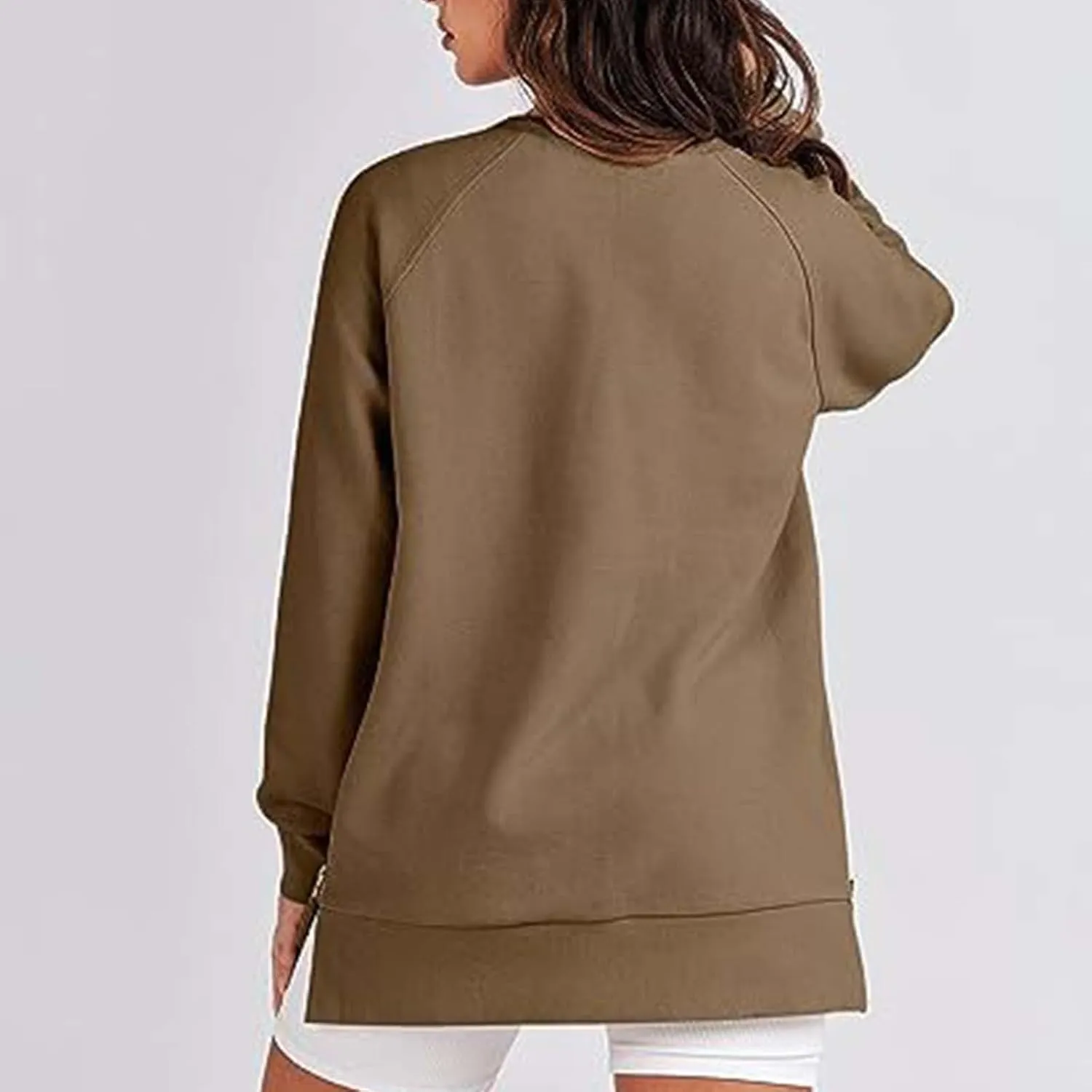 Womens Oversized Sweatshirt Crewneck Long Sleeve Tunic Pollover Side Zipper Hoodie Sweater 2024 Fall Clothes