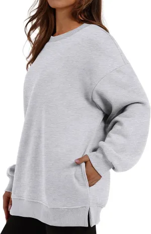 Womens Oversized Sweatshirts Side Slit Crewneck Long Sleeve Tops Loose Pullover 2024 Fall Women Extra