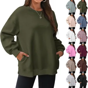 Womens Oversized Sweatshirts Side Slit Crewneck Long Sleeve Tops Loose Pullover 2025 Fall Women Extra