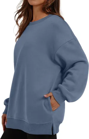 Womens Oversized Sweatshirts Side Slit Crewneck Long Sleeve Tops Loose Pullover 2025 Fall Women Extra
