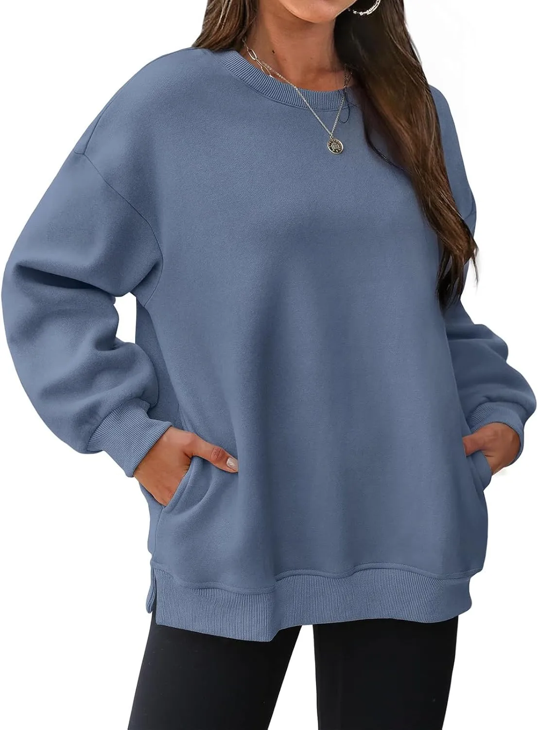 Womens Oversized Sweatshirts Side Slit Crewneck Long Sleeve Tops Loose Pullover 2025 Fall Women Extra