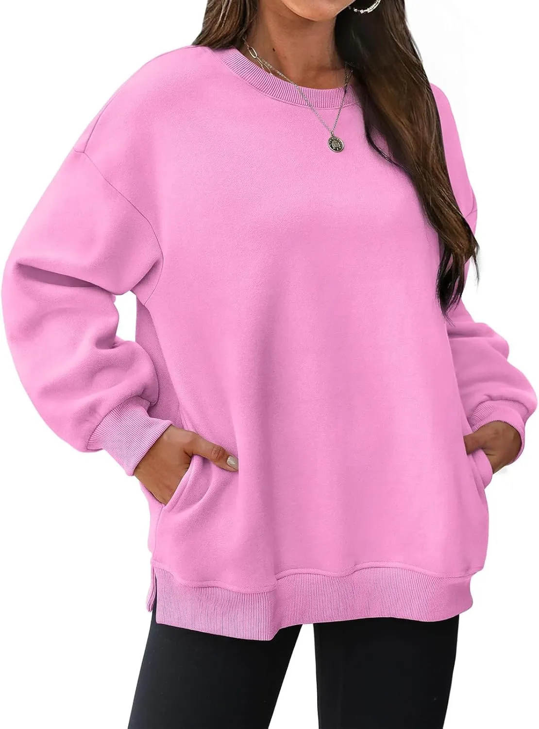 Womens Oversized Sweatshirts Side Slit Crewneck Long Sleeve Tops Loose Pullover 2025 Fall Women Extra