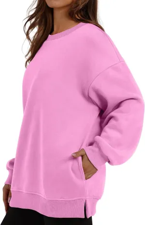 Womens Oversized Sweatshirts Side Slit Crewneck Long Sleeve Tops Loose Pullover 2025 Fall Women Extra