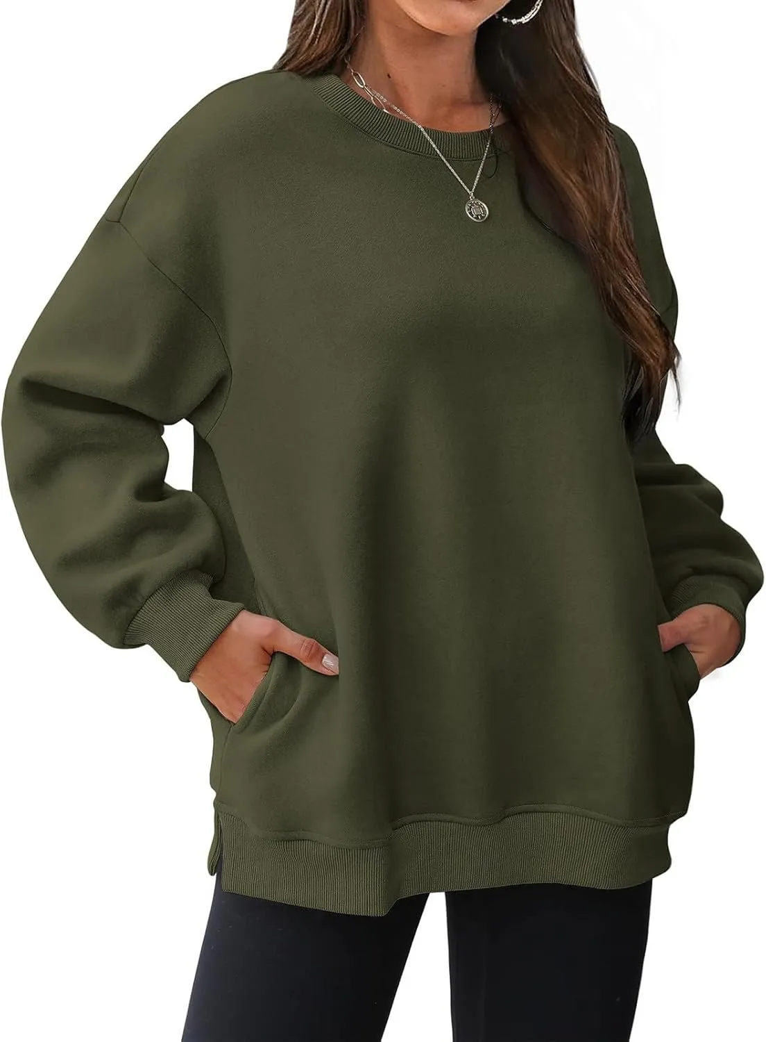 Womens Oversized Sweatshirts Side Slit Crewneck Long Sleeve Tops Loose Pullover 2025 Fall Women Extra