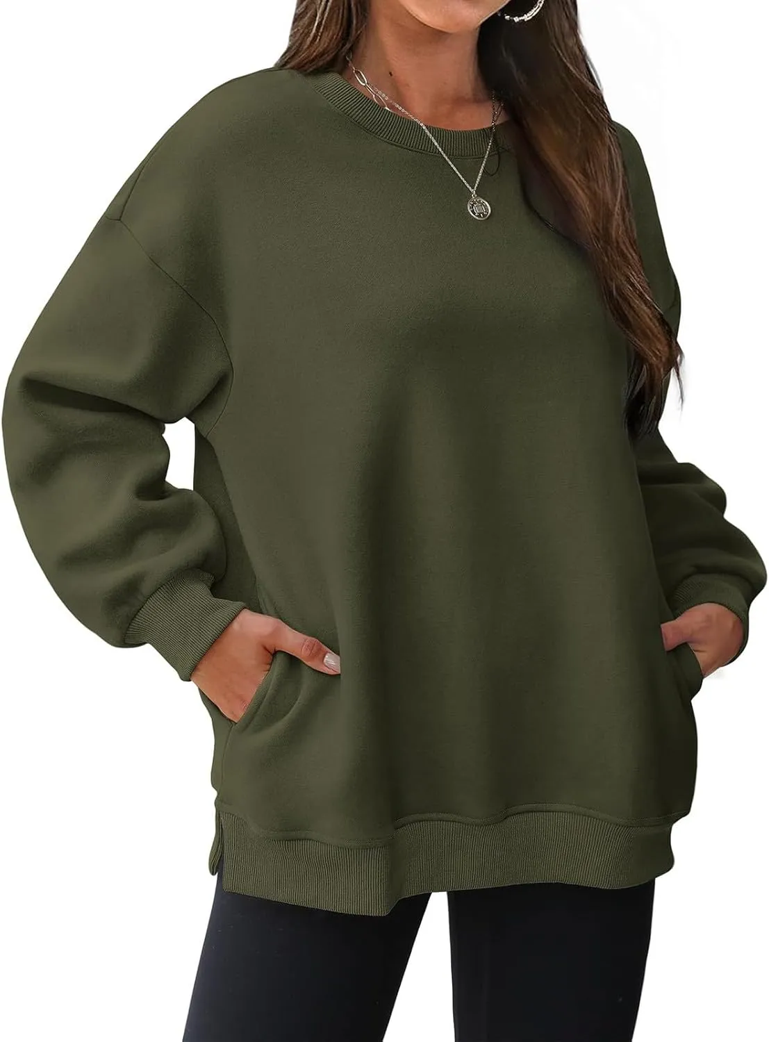 Womens Oversized Sweatshirts Side Slit Crewneck Long Sleeve Tops Loose Pullover 2025 Fall Women Extra