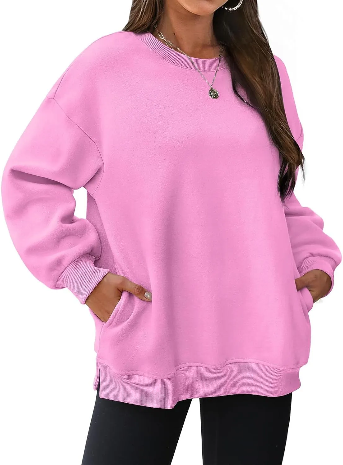 Womens Oversized Sweatshirts Side Slit Crewneck Long Sleeve Tops Loose Pullover 2025 Fall Women Extra