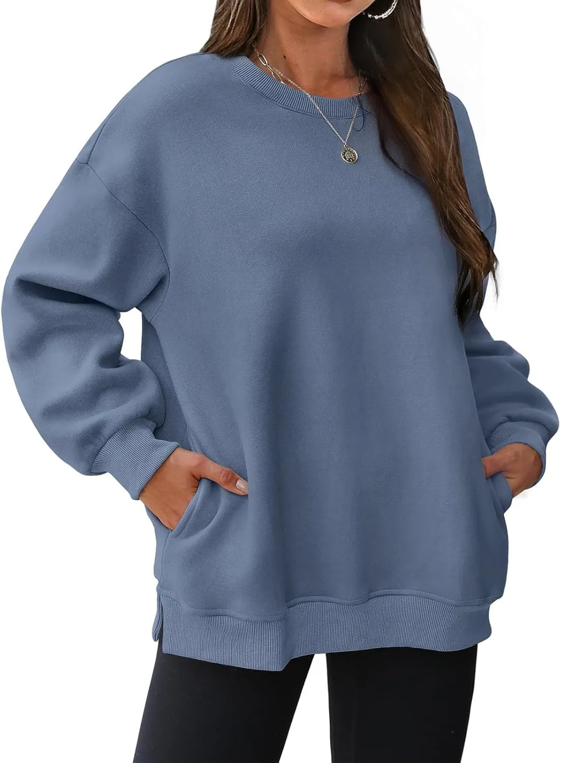 Womens Oversized Sweatshirts Side Slit Crewneck Long Sleeve Tops Loose Pullover 2025 Fall Women Extra
