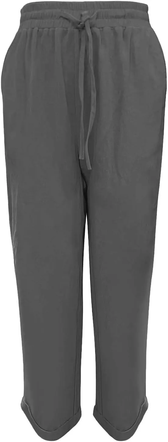Womens Pajama Pants Cotton Palazzo Pants Wide Leg Long Pant Trousers with Pocket Lightweight Elastic Waist Pant