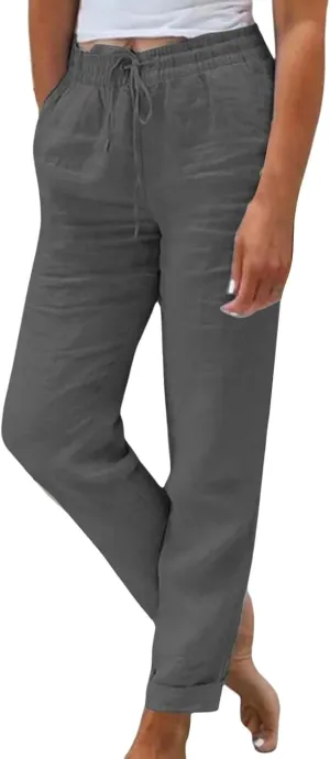 Womens Pajama Pants Cotton Palazzo Pants Wide Leg Long Pant Trousers with Pocket Lightweight Elastic Waist Pant